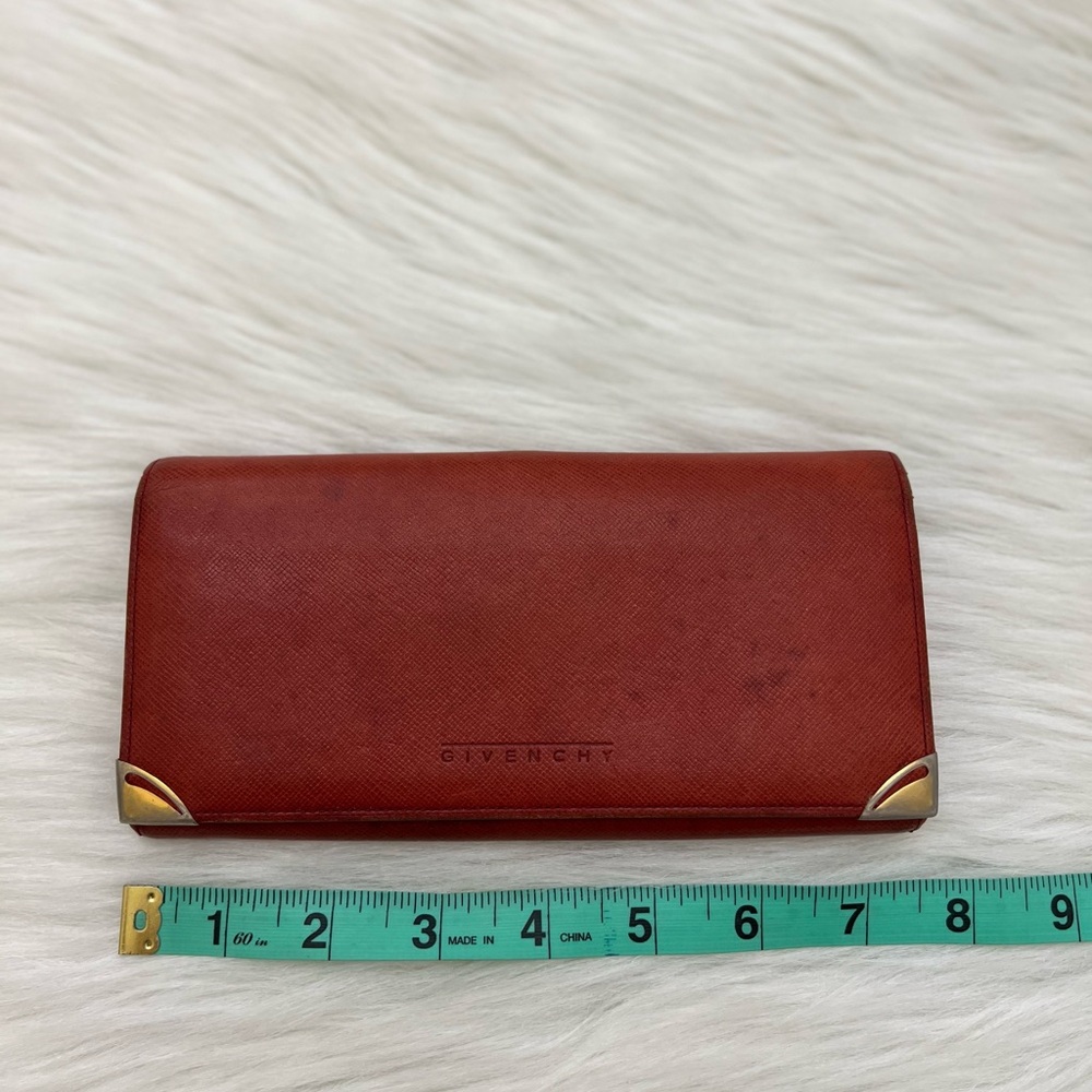GIVENCHY - RED ORANGE ALL LEATHER LONG BIFOLD WALLET WITH GOLD PLATED CORNERS - Picture 10 of 11